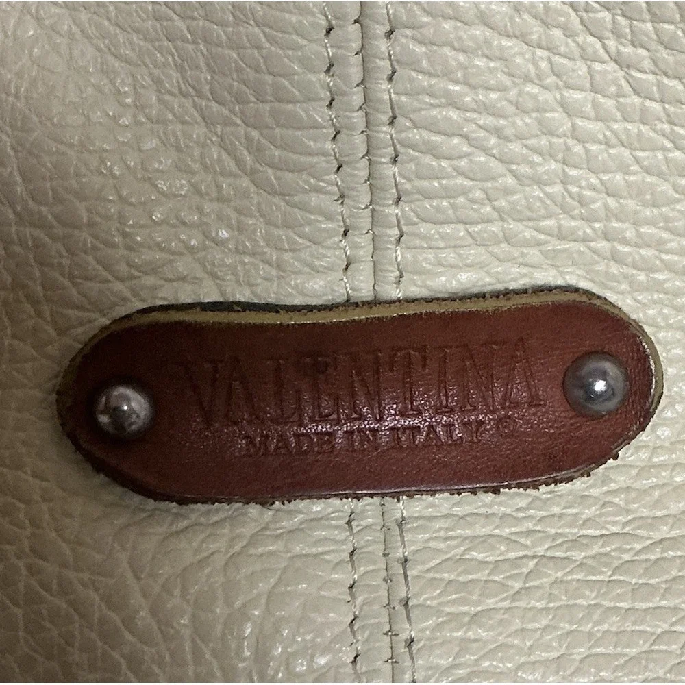 Valentina Made in Italy Yellow Pebbled Leather Handbag Brown Trim Satchel Purse